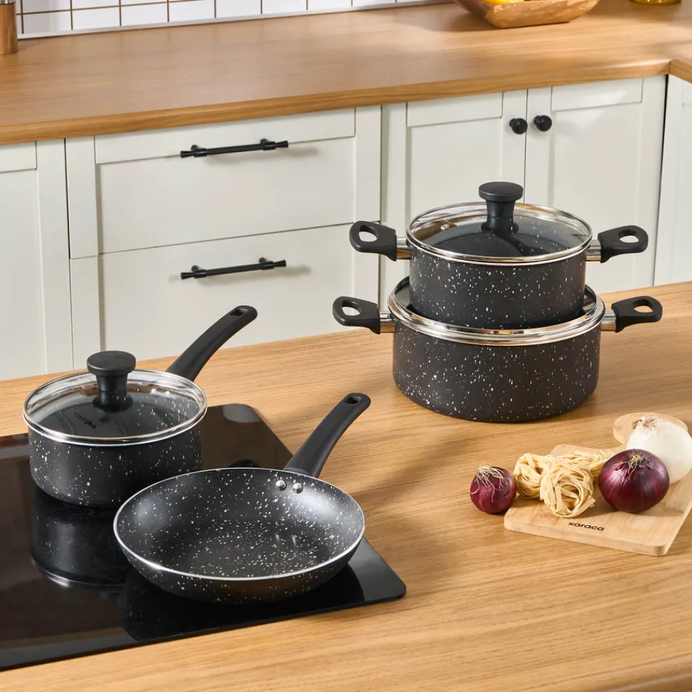Karaca Cookplus Aura Roller 7-teiliges Kochgeschirr-Set Black Hot