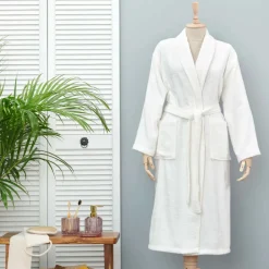 Karaca Daıly Soft Offwhıte Bademantel für Frauen aus 100% Baumwolle S/M Cremeweıß Hot