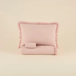 Karaca Fiona Bettüberwurf Set Puderrosa 230x240cm + 2(50x70) cm Puder Rosa New
