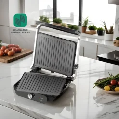 Karaca Homend Grilliant 1366H Toaster und Grill mit herausnehmbarer Gusseisenplatte und Edelstahlgehäuse Hot