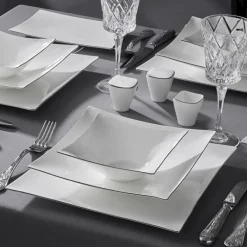 Karaca Jumbo Wind 64-teiliges Tafelservice für 12 Personen – Quadratisch PLATIN Best