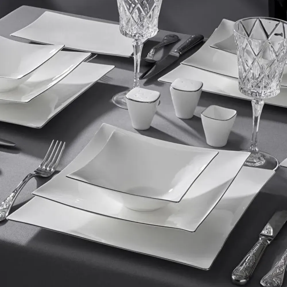 Karaca Jumbo Wind 64-teiliges Tafelservice für 12 Personen – Quadratisch PLATIN Best