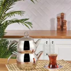 Karaca Adelya Metal Teekannen Set Kleine Größe Sılber01 Clearance