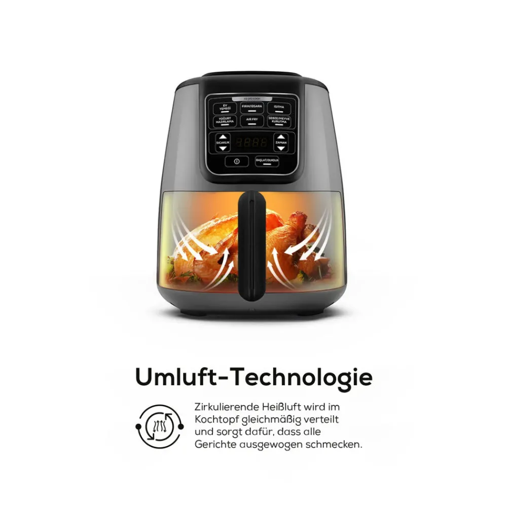Karaca Air Cook XL 2 in 1 Airfryer , 4L, 1550W Space Grau Schwarz Best