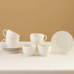 Karaca Anna Embossed Teetassen-Set für 6 Personen, 220 ml Weıß01 Clearance