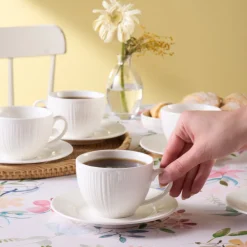 Karaca Anna Embossed Teetassen-Set für 6 Personen, 220 ml Weıß01 Clearance