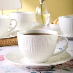 Karaca Anna Embossed Teetassen-Set für 6 Personen, 220 ml Weıß01 Clearance
