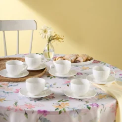 Karaca Anna Embossed Teetassen-Set für 6 Personen, 220 ml Weıß01 Clearance