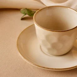 Karaca Aria Teetasse mit Untertasse mit Reaktivglasur, 230 ml, Beige Outlet