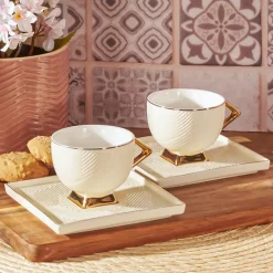 Karaca Art Deco Cream Cremefarbenes 2 Personen Kaffeetassen Set Weıß01 Online