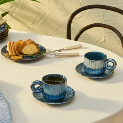 Karaca Arthur Marineblaue Teetasse für 2 Personen, 260 ml Marıne Hot