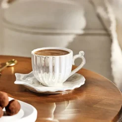 Karaca Auster Porzellan Kaffee Tassen Set Für 2 Personen Weiß 90 Ml