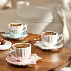 Karaca Auster Porzellan Kaffee Tassen Set Für 2 Personen Weiß 90 Ml