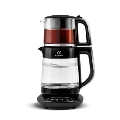 Karaca Çaysever 3 in 1 Sprechende Glas Teekocher Wasserkocher und Vorbereitung von Speisewasser, 1700W, Chrom Schwarz Chrom Hot