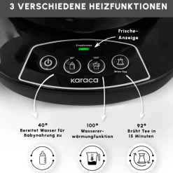 Karaca Çaysever 3 in 1 Sprechende Glas Teekocher Wasserkocher und Vorbereitung von Speisewasser, 1700W, Chrom Schwarz Chrom Hot