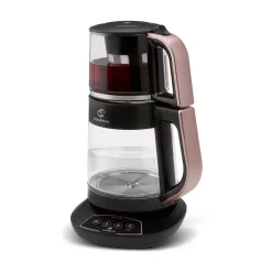 Karaca Çaysever 3 in 1 Sprechende Glas Teekocher Wasserkocher und Vorbereitung von Speisewasser 1700W, Rosegold Hot