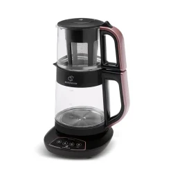 Karaca Çaysever 3 in 1 Sprechende Glas Teekocher Wasserkocher und Vorbereitung von Speisewasser 1700W, Rosegold Hot