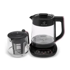 Karaca Çaysever 3 in 1 Sprechende Glas Teekocher Wasserkocher und Vorbereitung von Speisewasser 1700W, Rosegold Hot