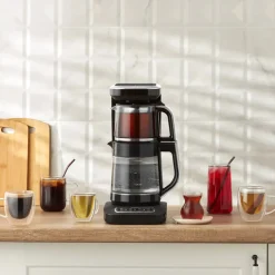 Karaca Çaysever Robotea Pro 4 in 1 Sprechende Automatische Glas-Teemaschine, Wasserkocher und Filterkaffeemaschine, , 2500W Schwarz Chrom Online