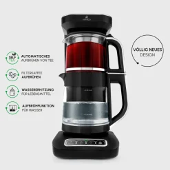 Karaca Çaysever Robotea Pro 4 in 1 Sprechende Automatische Glas-Teemaschine, Wasserkocher und Filterkaffeemaschine, , 2500W Schwarz Chrom Online