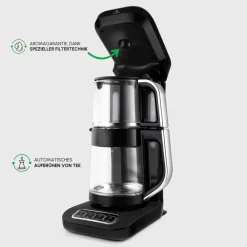 Karaca Çaysever Robotea Pro 4 in 1 Sprechende Automatische Glas-Teemaschine, Wasserkocher und Filterkaffeemaschine, , 2500W Schwarz Chrom Online