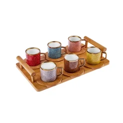 Karaca Bambus farbige Kaffeetasse Set, 6 Personen, 90 ml mit Tablett Multıfarben Outlet