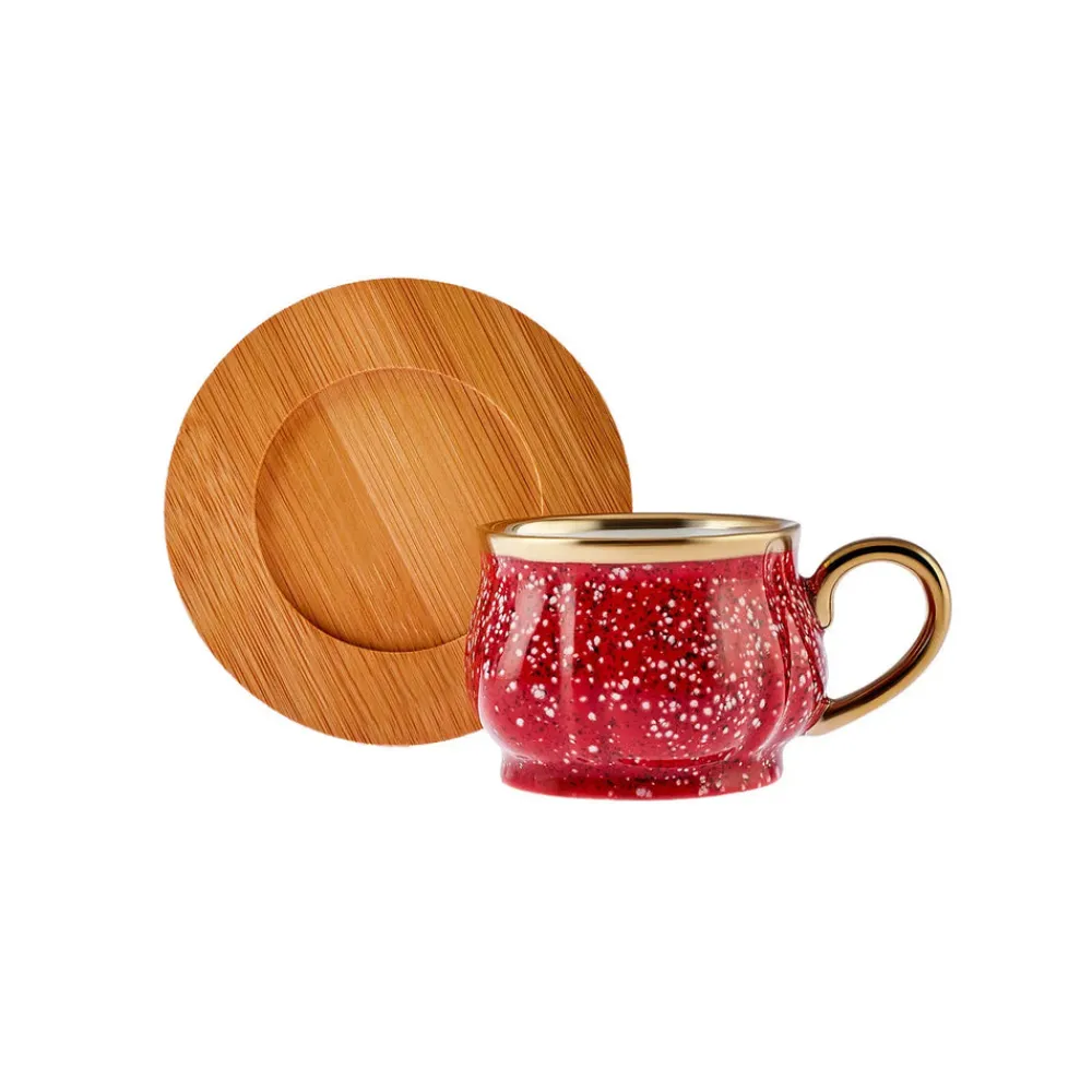 Karaca Bambus Rot Kaffeetassen-Set 90 ml, 6 Personen, mit Tablett Rot02 New