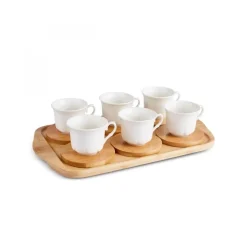 Karaca Bambus-Tablett 6-Personen-Kaffeetassen-Set, 90 ml Weıß01
