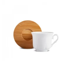 Karaca Bambus-Tablett 6-Personen-Kaffeetassen-Set, 90 ml Weıß01