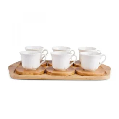 Karaca Bambus-Tablett 6-Personen-Kaffeetassen-Set, 90 ml Weıß01