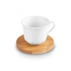 Karaca Bambus-Tablett 6-Personen-Kaffeetassen-Set, 90 ml Weıß01