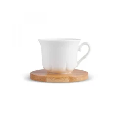 Karaca Bambus-Tablett 6-Personen-Kaffeetassen-Set, 90 ml Weıß01
