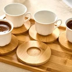Karaca Bambus-Tablett 6-Personen-Kaffeetassen-Set, 90 ml Weıß01