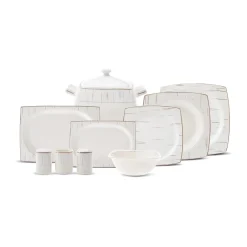 Karaca Batik Cream 60-teiliges Tafelgeschirr-Set für 12 Personen Quadrat Gold Discount
