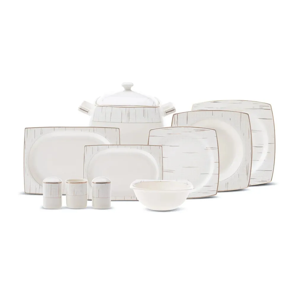 Karaca Batik Cream 60-teiliges Tafelgeschirr-Set für 12 Personen Quadrat Gold Discount