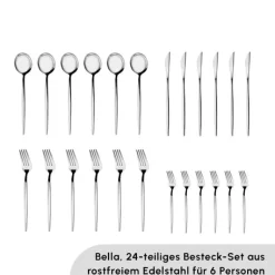 Karaca Bella Edelstahl V2 24-teiliges Besteckset für 6 Personen – Silber Clearance