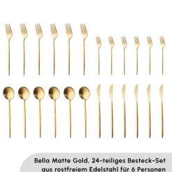 Karaca Bella Matte Gold Besteck Set für 6 Personen, 24 Teilig Matt Gold Sale