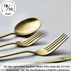 Karaca Bella Matte Gold Besteck Set für 6 Personen, 24 Teilig Matt Gold Sale