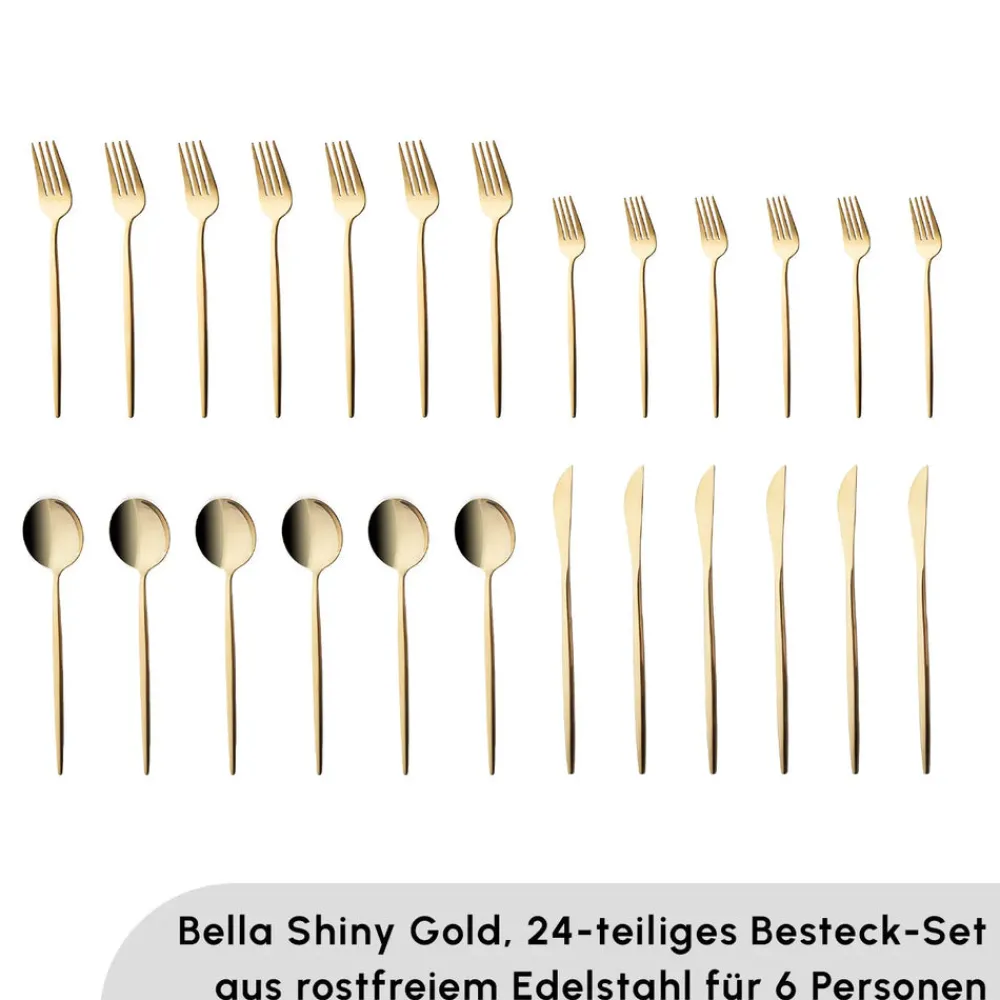 Karaca Bella Shiny Gold Besteck Set für 6 Personen, 24 Teilig Glänzend Schwarz Online
