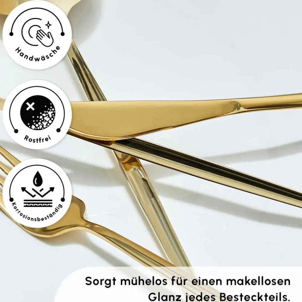 Karaca Bella Shiny Gold Besteck Set für 6 Personen, 24 Teilig Glänzend Schwarz Online