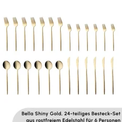 Karaca Bella Shiny Gold V2 Besteck Set für 6 Personen, 24 Teilig Outlet