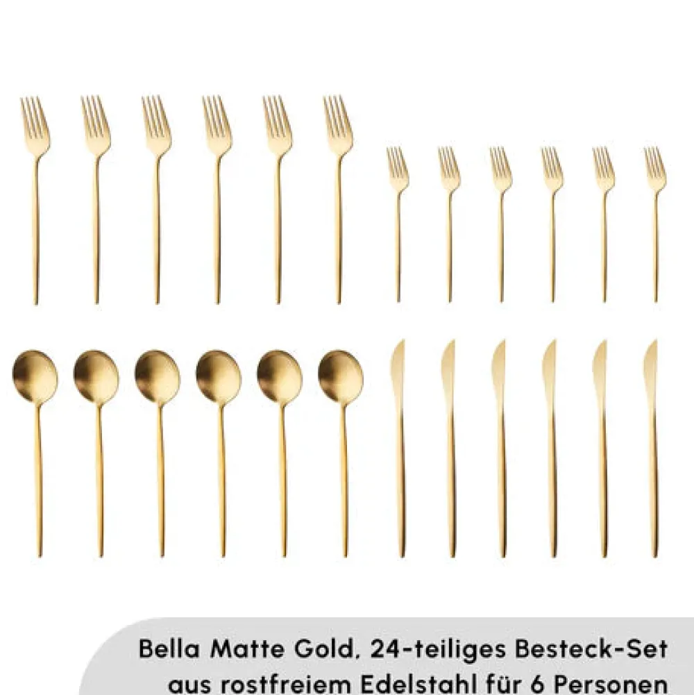 Karaca Bella V2 24-teiliges Besteckset für 6 Personen – Matte Gold