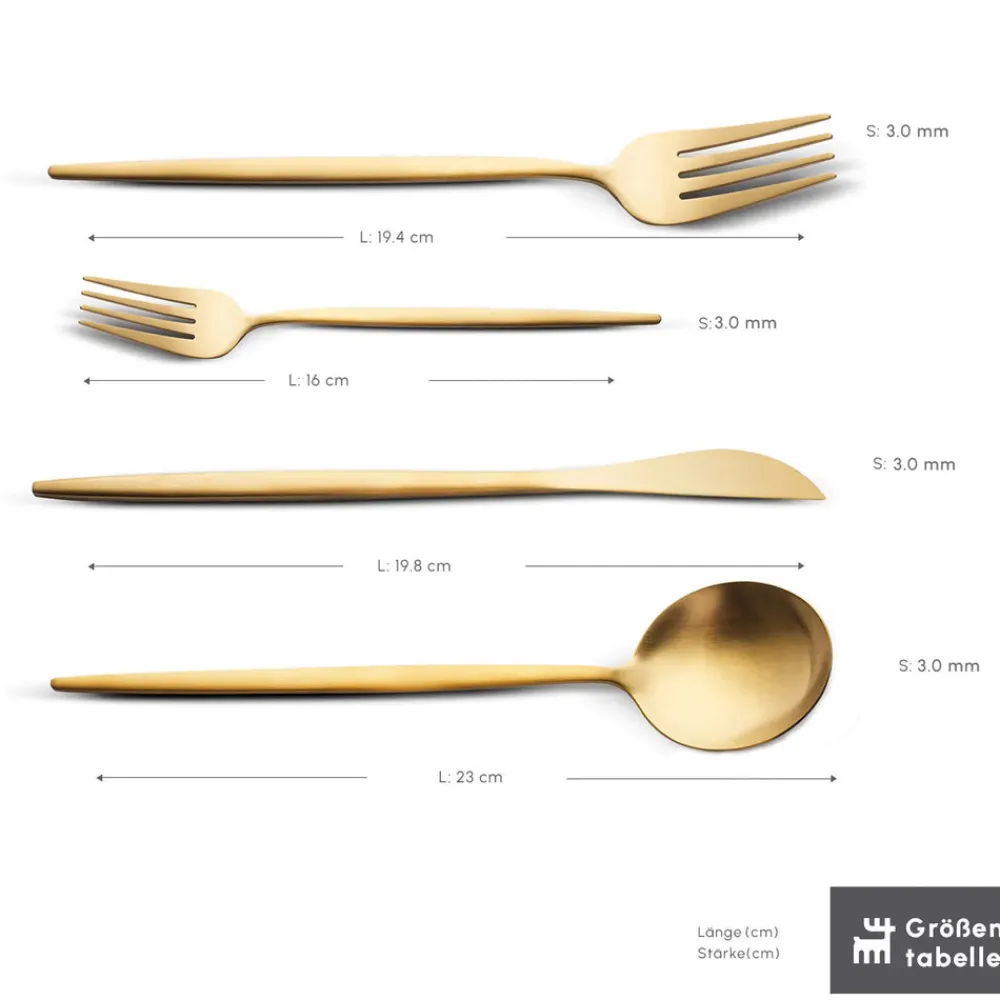 Karaca Bella V2 24-teiliges Besteckset für 6 Personen – Matte Gold