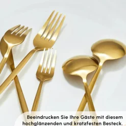 Karaca Bella V2 24-teiliges Besteckset für 6 Personen – Matte Gold