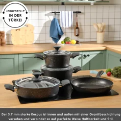 Karaca Biogranit Blackgold V1 7-teiliges Kochgeschirr-Set Schwarz Gold Hot