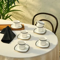 Karaca Black Line Teetassen-Set für 6 Personen, 12 Teilig, 220 ml Multıfarben Online