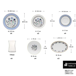 Karaca Blue Clove 26-Teiliges 6-Personen Frühstücksgeschirr Blau01 Clearance