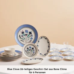 Karaca Blue Clove 26-Teiliges 6-Personen Frühstücksgeschirr Blau01 Clearance