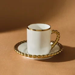 Karaca Boncuk 12-teiliges Bone China Espresso Türkisch-Kaffeetassen-Set für 6 Personen, 80 ml, Weiß Gold Weıß01 Hot