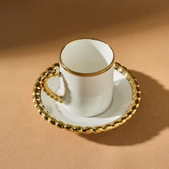 Karaca Boncuk 12-teiliges Bone China Espresso Türkisch-Kaffeetassen-Set für 6 Personen, 80 ml, Weiß Gold Weıß01 Hot
